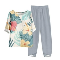 LYXSSBYX Two Piece Sets for Women Summer Women's Casual Round Neck 5/4 Sleeve Top and Pants Digital Printing Two-piece Set