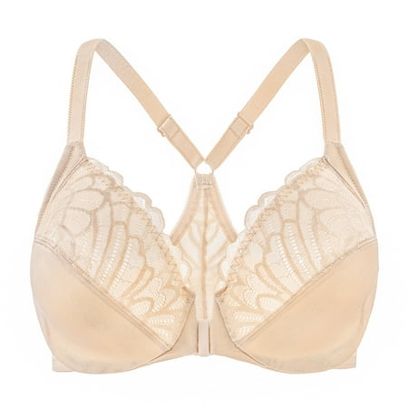 

MELENECA Female Racerback Front Closure Unlined Underwire Bra for Women Pale Nude 48C