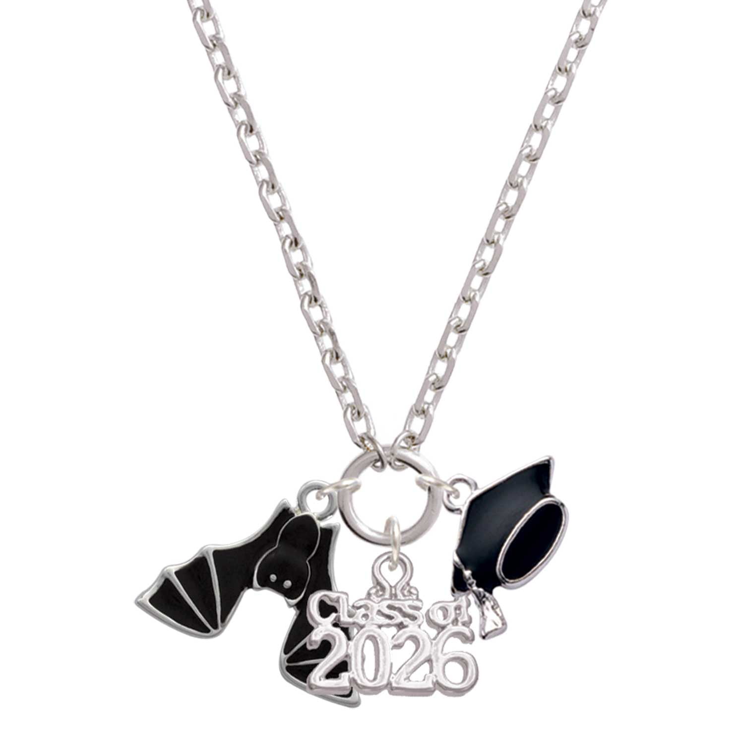 Delight Jewelry Silver-tone Hanging Bat - Class of 2026 Graduation Zoey Charm Necklace, 28"