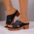 thumbnail image 2 of Rokment Orthopedic Mules Dressy Sandals for Women Ladies Summer Fashion Casual Leather Open Toe Platform Chunky Block High Heels Comfortable Arch Support Walking Dress Slip on Slides Black Size 7, 2 of 5