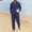 Navy, variant on LEKWK 2 Piece Pajama Set for Men Long Sleeve Button Down Shirt and Drawstring Pants Lightweight Breathable Sleepwear Summer Casual Lounge Outfit Coffee S