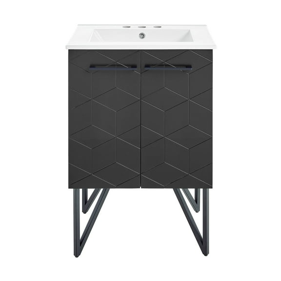 Annecy 24 in. Phantom Black Bathroom Vanity With White, 3-Hole Ceramic Sink Top