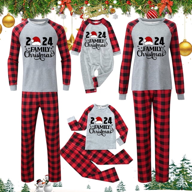 Pyjamas de Noël Assortis pour Famille Noël 2024 Famille Noël Imprimé Manches Longues Chandail Décontracté Col Rond Chandail à Capuchon pour Femmes Pyjamas de Noël pour Femmes Noir Maman Taille:S