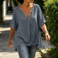 thumbnail image 6 of Diufon Linen Shirts for Women Dolman Short Sleeve Button Notch-Neck Pullover Casual Loose Crinkle Gauze Blouses, 6 of 9