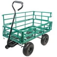 thumbnail image 3 of Gzxs Garden Cart, Heavy Duty 600 Lbs Capacity Mesh Steel Garden Cart with Removable Sides to Convert into Flatbed, Utility Metal Wagon with Adjustable Handle and 10 in Tires, Green, 3 of 7