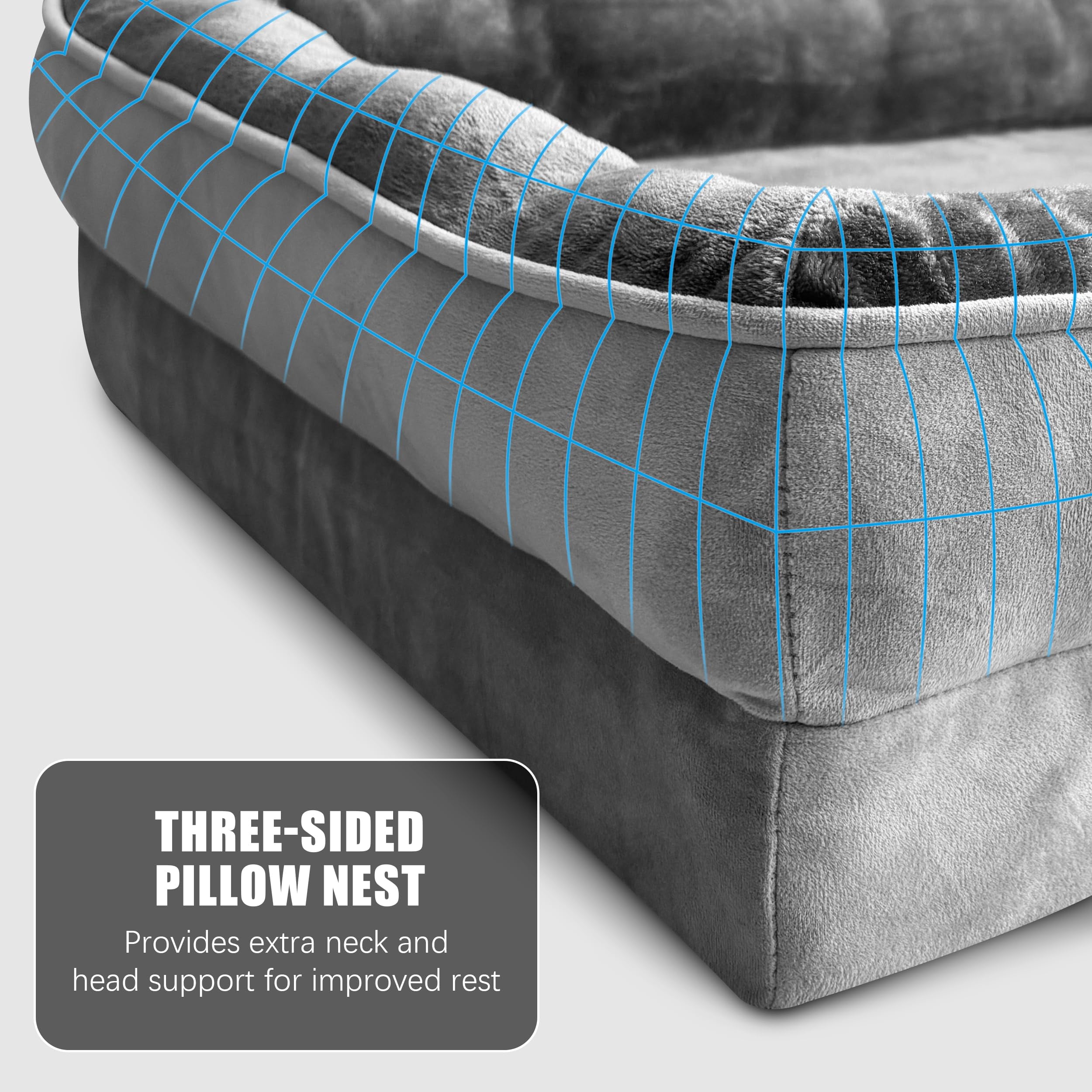 Dog Bed With Sides - Sofa Beds For Medium Dogs  Supportive Foam Pet Couch Washable Removable Cover Waterproof Lining And Non-slip Bottom Grey M
