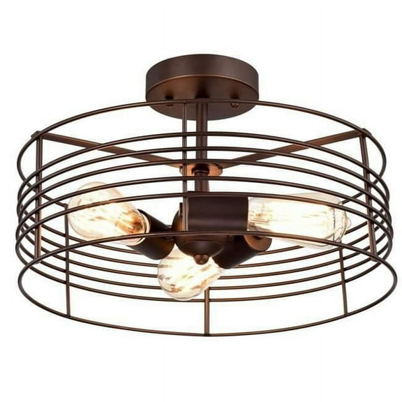 CHLOE Ironclad Industrial 3 Light Bronze Semi-Flush Ceiling Fixture 15"