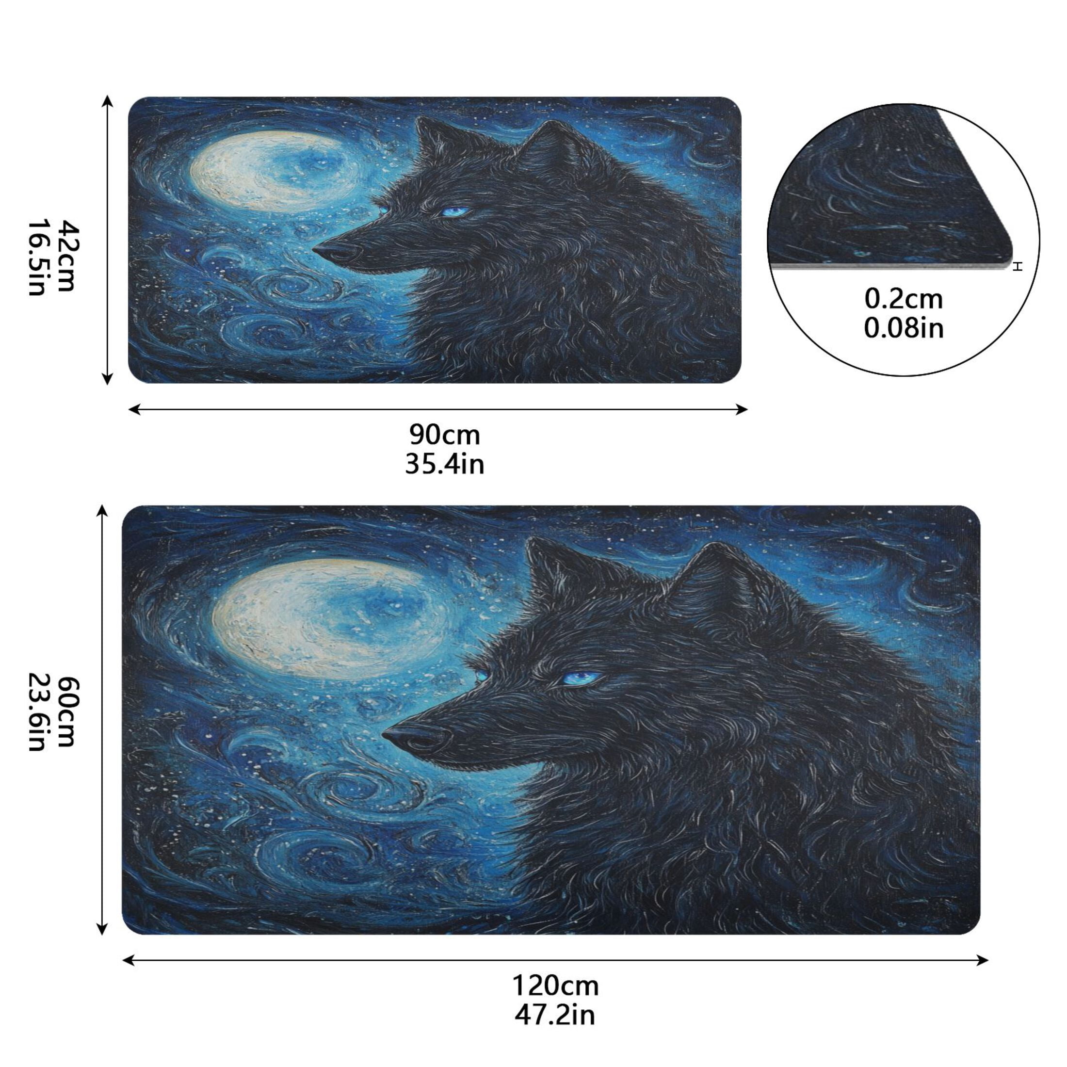 Wobogo Cool Black Wolf Gaming Mouse Pad Non-slip Leather Desk Mat Water Resist Keyboard Pad for Gamer Office 16.5×35.4in