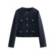 thumbnail image 3 of Chaqueta Blazer Corta para Mujer, Sin Cuello, con Botones, Estilo Casual de Negocios, Ideal para Otoño e Invierno. Azul Marino S, 3 of 9