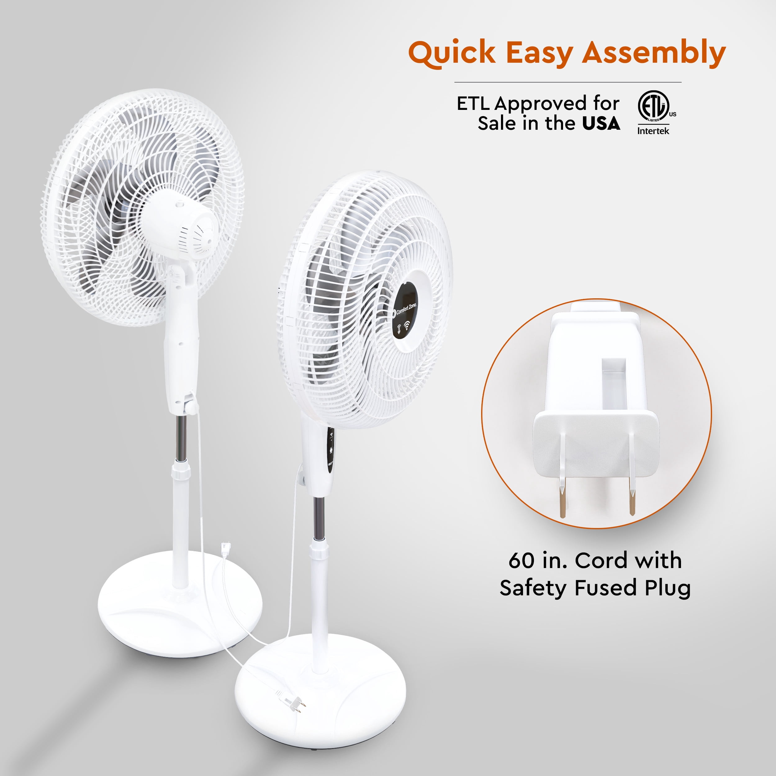 Comfort Zone 18" Smart Wi-Fi Oscillating Stand Fan, White
