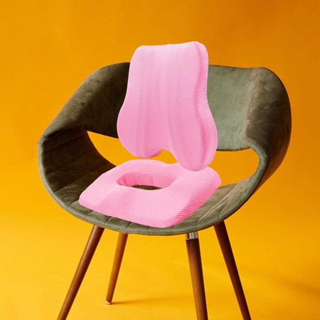 Cojín de espalda y asiento, cojín de silla de oficina, cojín de cóccix, almohadilla de almohada de soporte de respaldo espeso de respaldo de respaldo Rosa