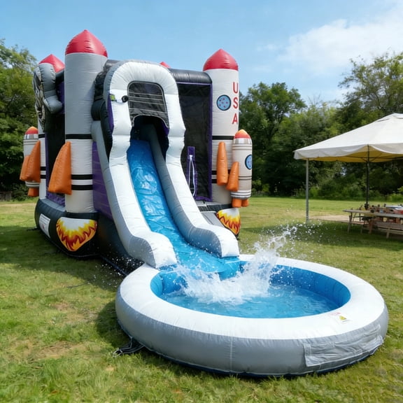 Hapcap Semi Commercial Inflatable Bounce House with Water Slide Pool for Big Kids, 4-6 Players, Ages 3-12,Outdoor (With Blower)