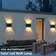 thumbnail image 5 of Lámpara de pared solar para exteriores, 4 unidades, resistente al agua, con energía solar, que ilumina hacia arriba y hacia abajo, para decoración del hogar y el jardín, luz solar, B, 5 of 7