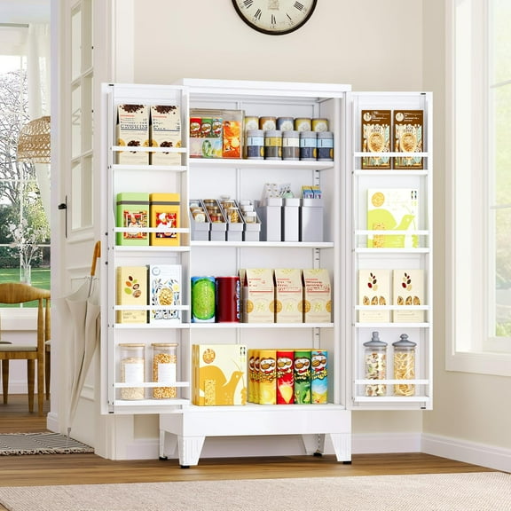 51" Metal Kitchen Pantry Cabinet, Storage Cabinets with 2 Door and 3 Adjustable Shelves, Black Freestanding Food Storage Cabinet, Steel Cupboard for Kitchen Dinning Room