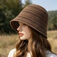thumbnail image 3 of bestolf Women Summer Basin Hat Pure Color Hollow Design Fisherman Hat Travel Sun Protection Bucket Hat (Beige1 ), 3 of 8