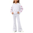 thumbnail image 2 of Ixbnca 2 Piece Outfits for Kids Girls Long Sleeve Hooded Sweatshirts High Waist Flare Pants Bow Fashion Clothes, 2 of 7