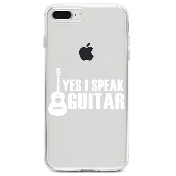 DistinctInk Clear Shockproof Hybrid Case for iPhone 7 PLUS / 8 PLUS (5.5" Screen) TPU Bumper Acrylic Back Tempered Glass Screen Protector - Yes I Speak Guitar