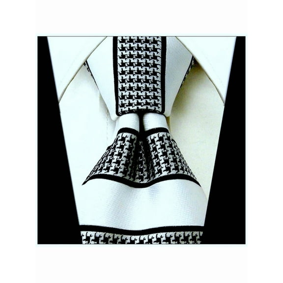 Scott Allan White and Black Mens Hound's-tooth Striped Tie | Men's White & Black Tie's | Houndstooth Necktie