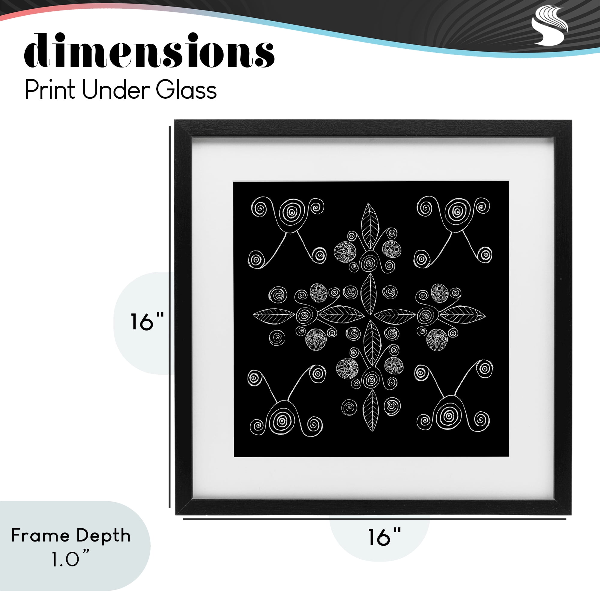 Stupell Industries Geometrics & Leaf Fractals Black Framed Print Under Glass, design by El Perkin