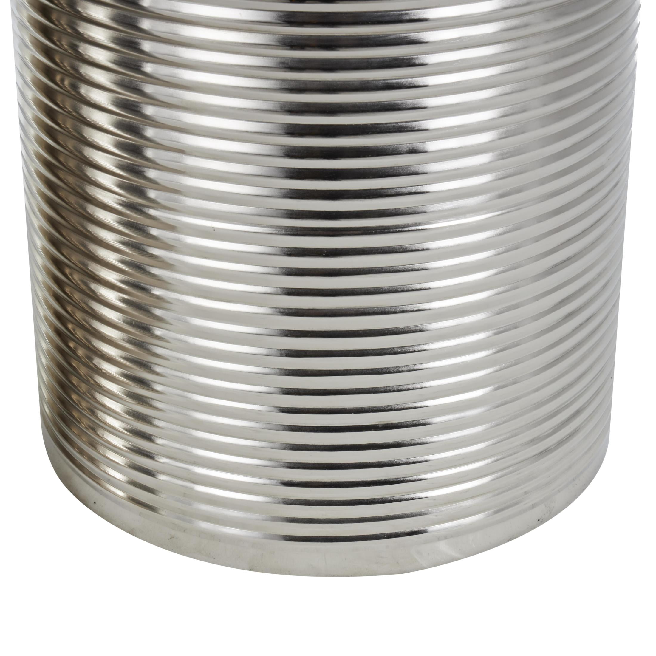 DecMode 18" x 24" Silver Metal Ribbed Drum Accent Table, 3-Pieces