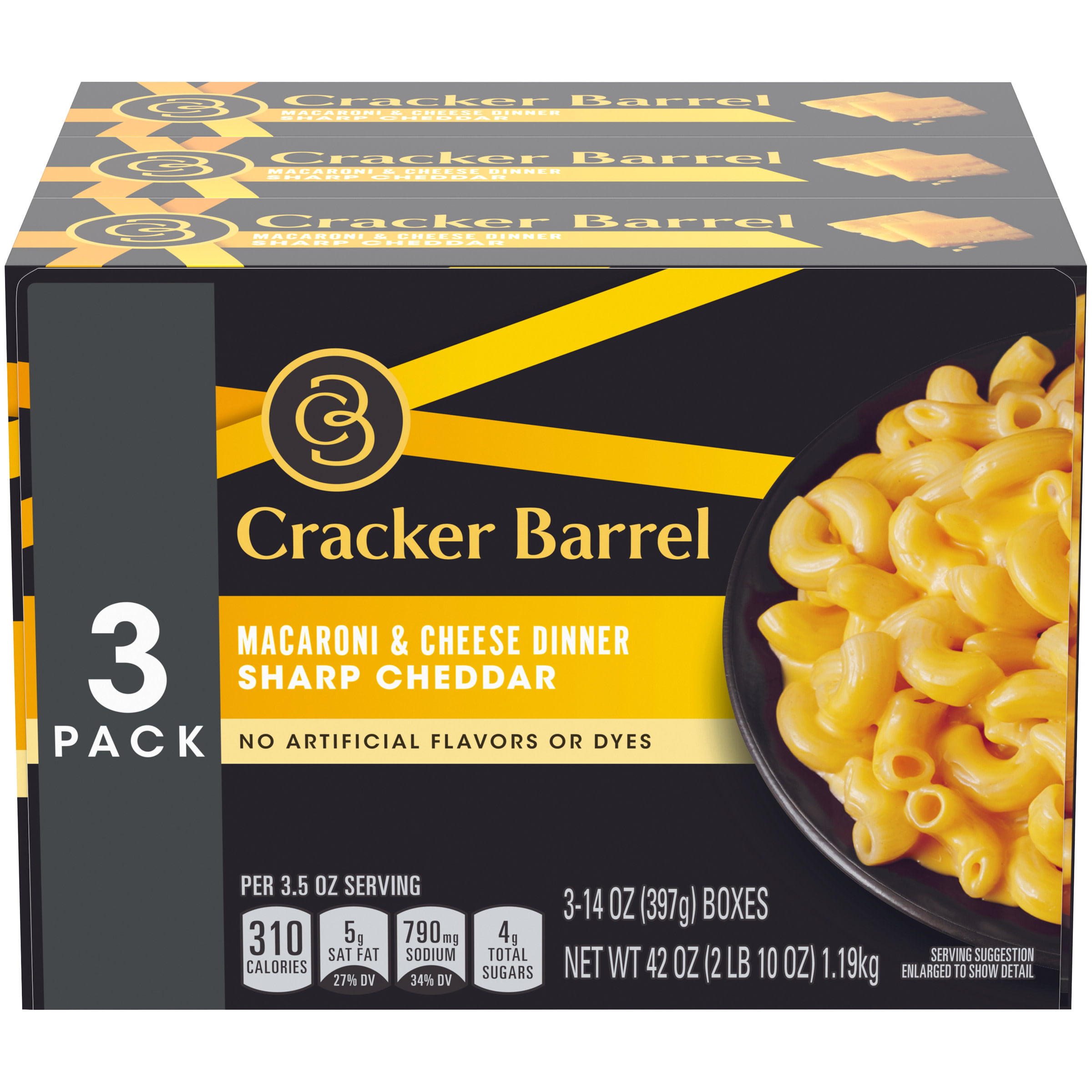Cracker Barrel Sharp Cheddar Macaroni & Cheese Dinner 3 ct Pack 14 oz Boxes