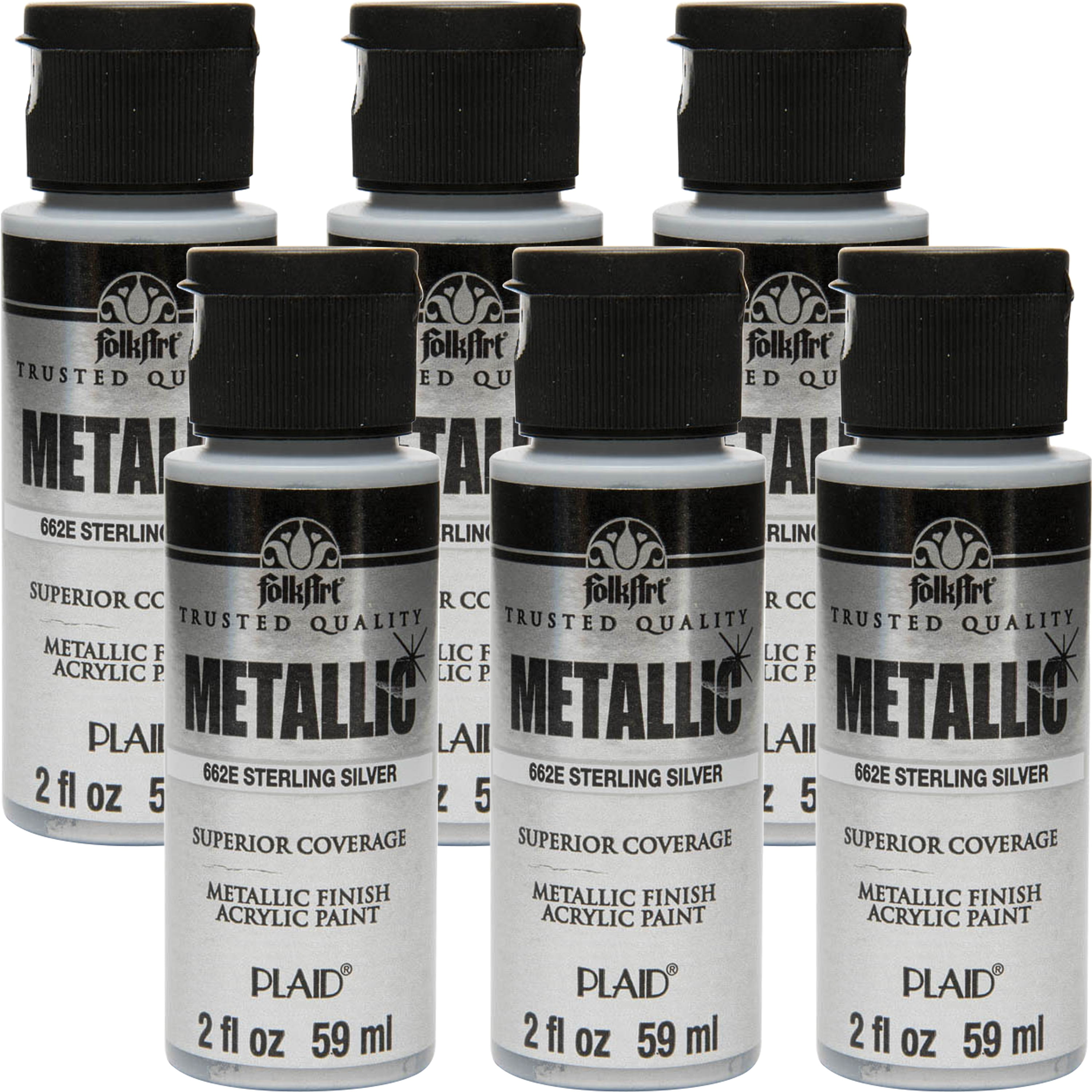 FolkArt Metallic Acrylic Paint 2ozSterling SilverMultipack Of 6