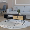 thumbnail image 2 of DUOSONG Black And Macadamia Hairpin Legs Coffee Table Black+Natural Wood Furniture Primary Living Space Tables, 2 of 7