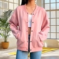 thumbnail image 5 of Brnmyaeo Bomber Jacket for Women Casual Button Down Varsity Jackets with Pockets Fall Fashion Oversized Long Sleeve Fleece School Athletic Shackets, 5 of 8