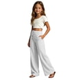 thumbnail image 7 of Girls Wide Leg Baggy Pants Drawstring Pants Cotton Linen Pants loose fit Trousers 4T-13T, 7 of 7