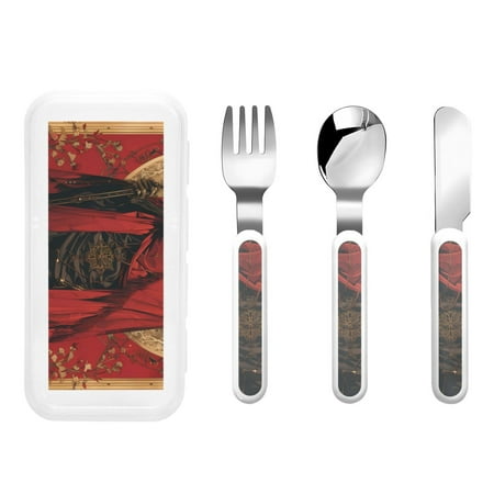 

Kdxio Vintage Rose Scepter Skull Toddler Utensils Set - Kids Silverware Set Set Kids Utensils Set with Case for Preschooler Children