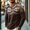 thumbnail image 3 of FGVCTG Mens T-Shirts Color Block Aztec Western Long Sleeve Henley Tops Button Neck Tee Loose Pullover Top for Casual Outings Daily Brown 3XL, 3 of 6