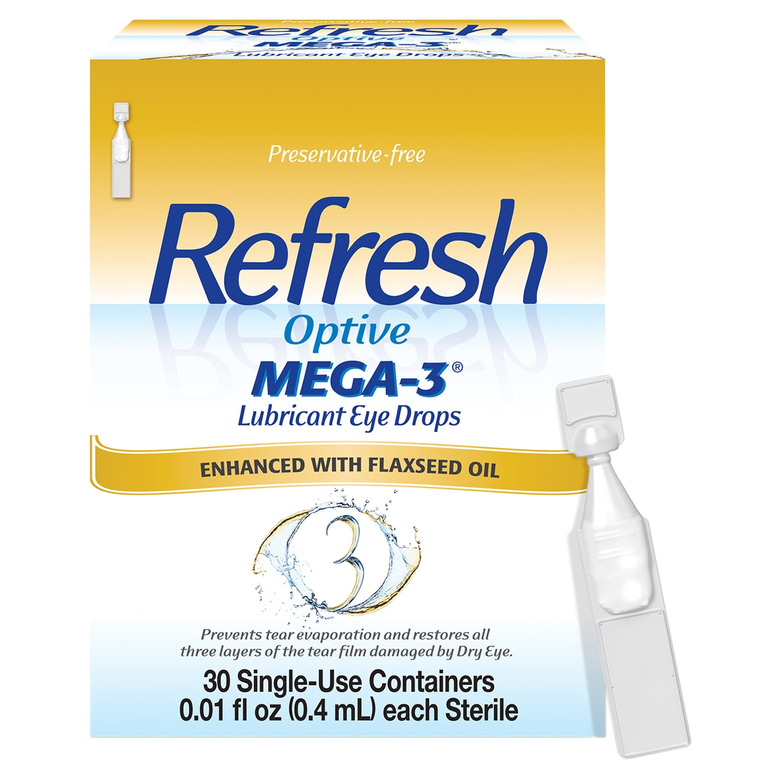 Refresh Optive Mega-3 Lubricant Eye Drops Non-Preserved Tears, 30 Single-Use Containers, 0.4 mL