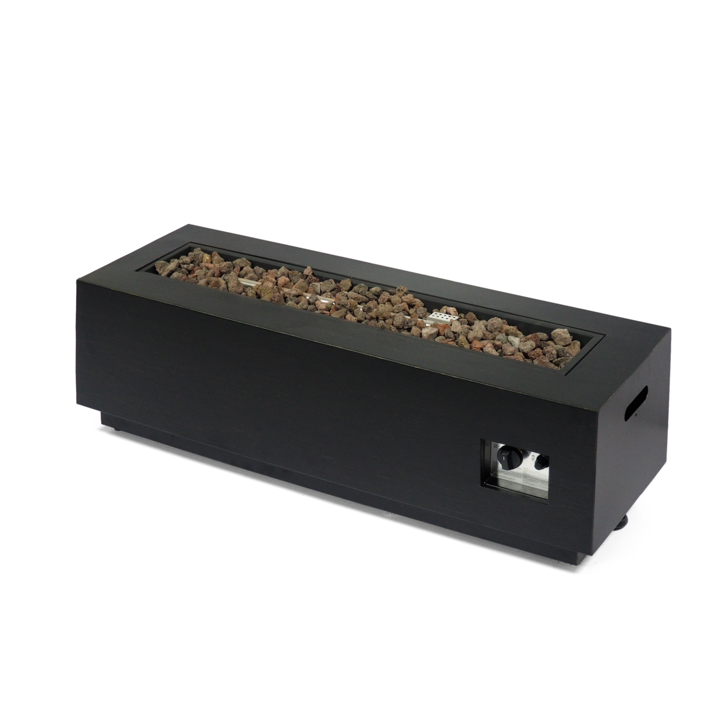 Noble House Wellington Rectangular Fire Pit with Tank Holder in Brushed Brown