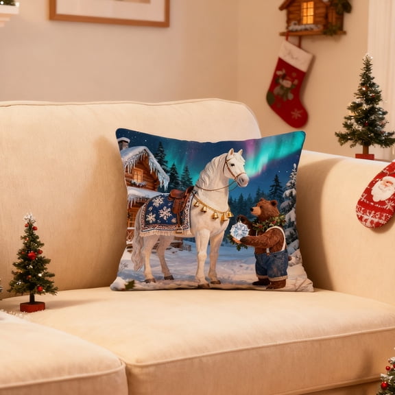 kladzum Christmas Pillow Covers 18x18 Inches, Festive Decorative Print Linen Throw Pillow Covers with Cute Animals, Exquisite Graphic Pillow Cases for Sofa, Bed, Couch, Home Room Decor