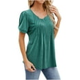 thumbnail image 5 of Annhoo Summer Womens Tops Casual Puff Short Sleeve Round Neck Pleated Dressy Shirts Loose Beach Lounge Blouses, 5 of 5