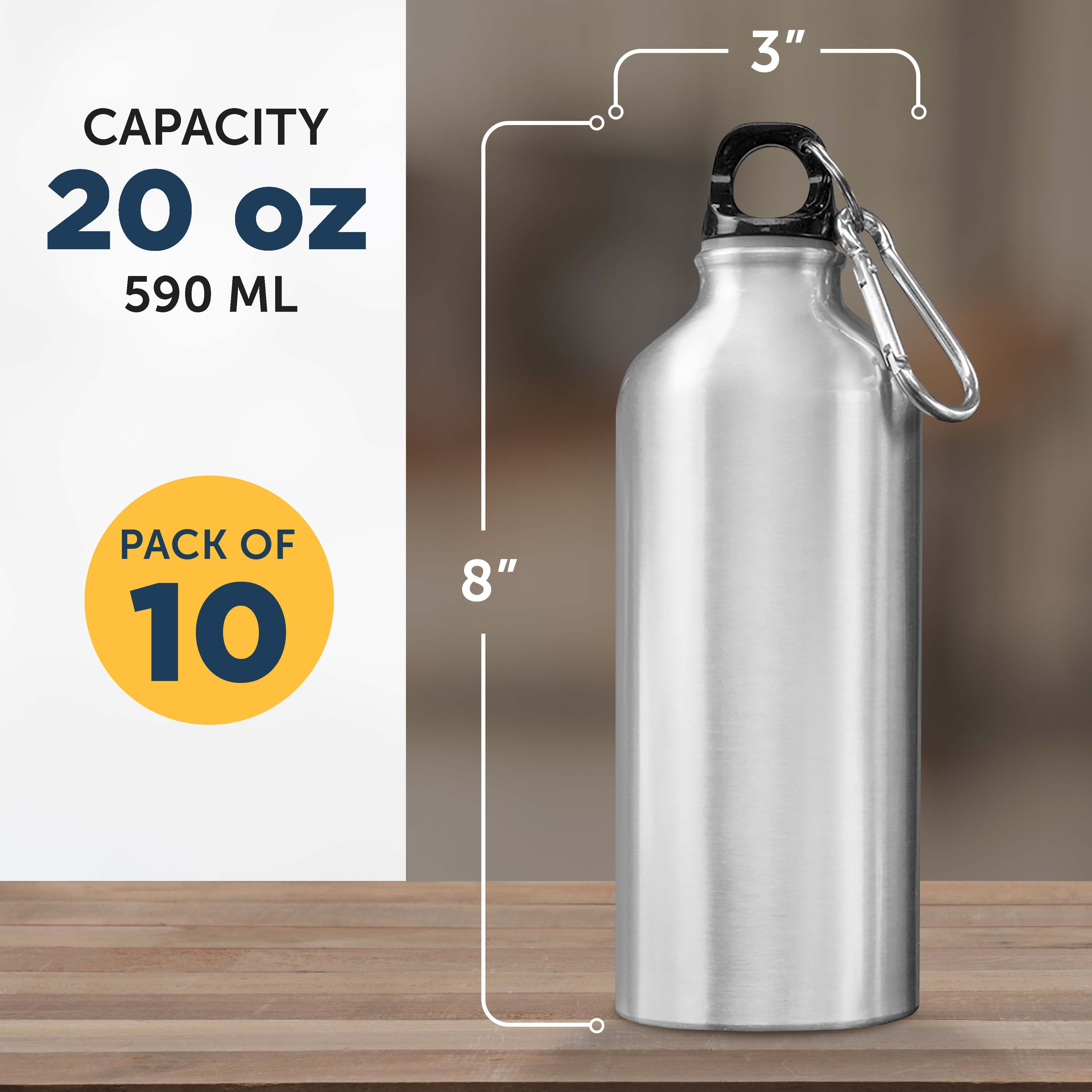  DISCOUNT PROMOS Bullet Shape Stainless Steel Water Bottles 26  oz. Set of 10, Bulk Pack - Leak Proof, With Carabiner, Leak Proof, Perfect  for Gym, Hiking, Camping, Outdoor Sports - Silver 