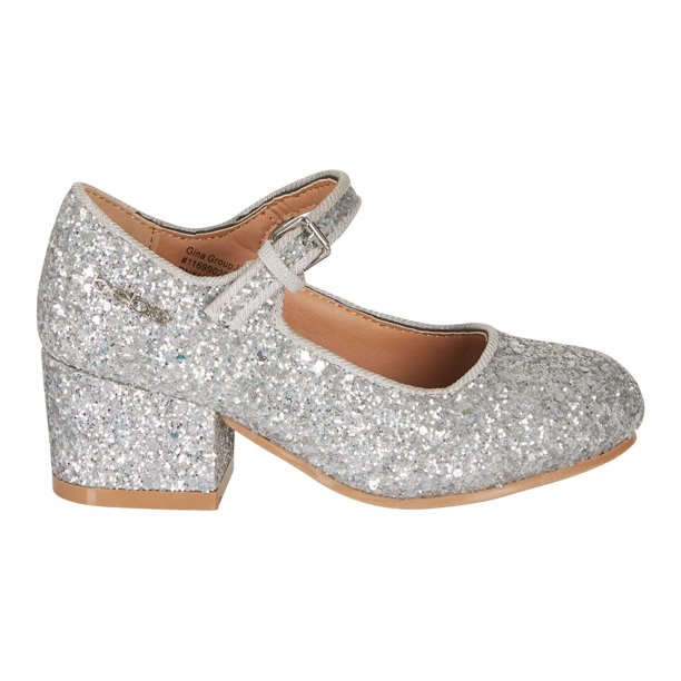 Bebe Girls Mary Jane Shoes Size 11 Glitter Upper Buckle Strap Slip On Dress Mid Heel Silver Walmart Com