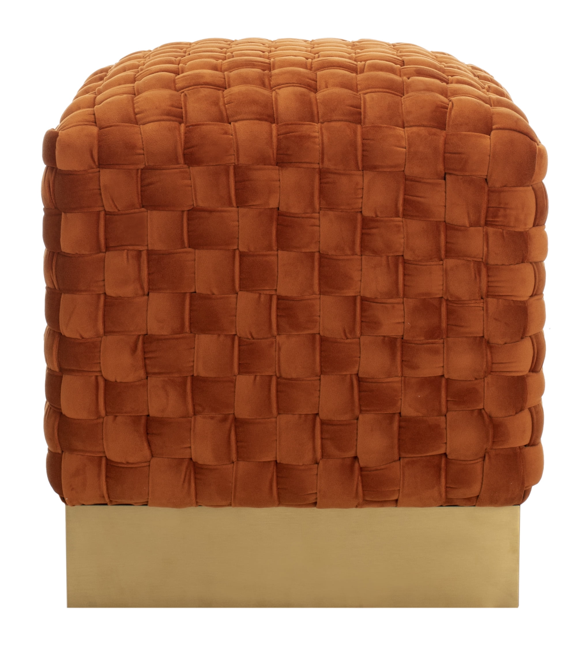 SAFAVIEH Couture Maxine Channel Modern Glam Tufted Ottoman, Sienna/Brass