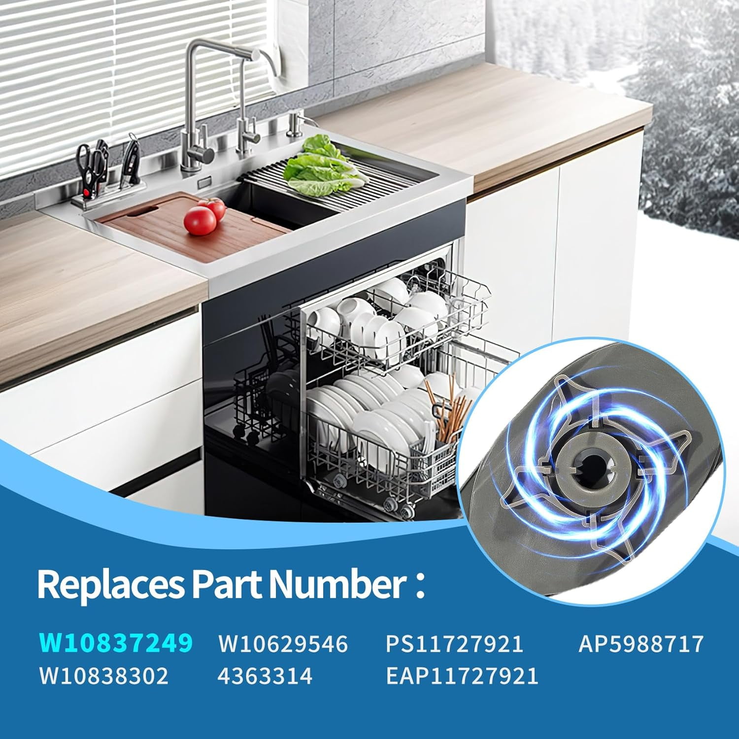 W10837249 Dishwasher Lower Spray Arm Replacement for Whirlpool Dishwasher, Lower Wash Arm Fits WDT750SAHZ0 WDTA50SAHZ0 WDT970SAHZ0, Replaces W10629546 AP5988717 PS11727921 W10838302