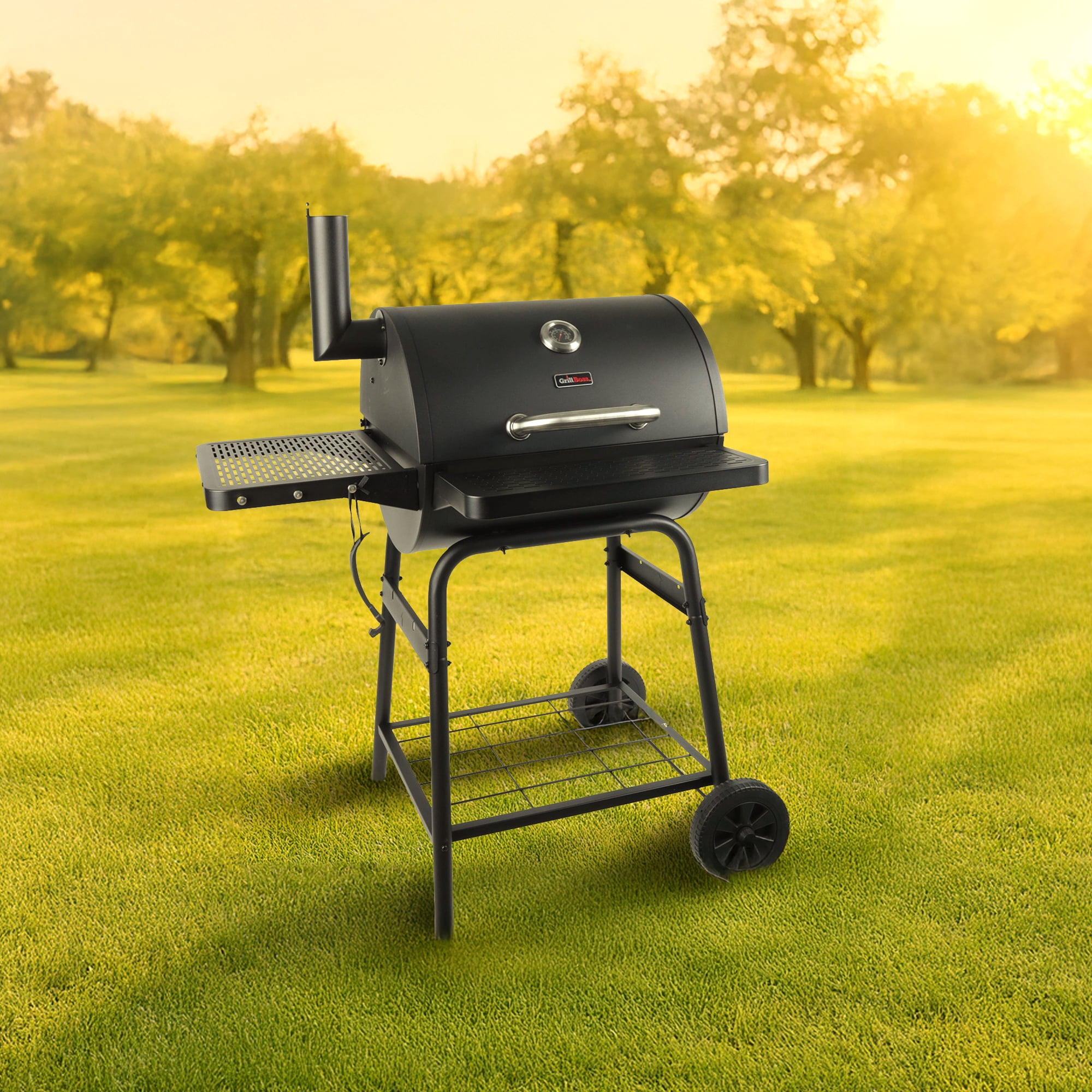 Grill Boss 23" Charcoal Barrel Grill, Adjustable Grate Large Cooking Area, Black