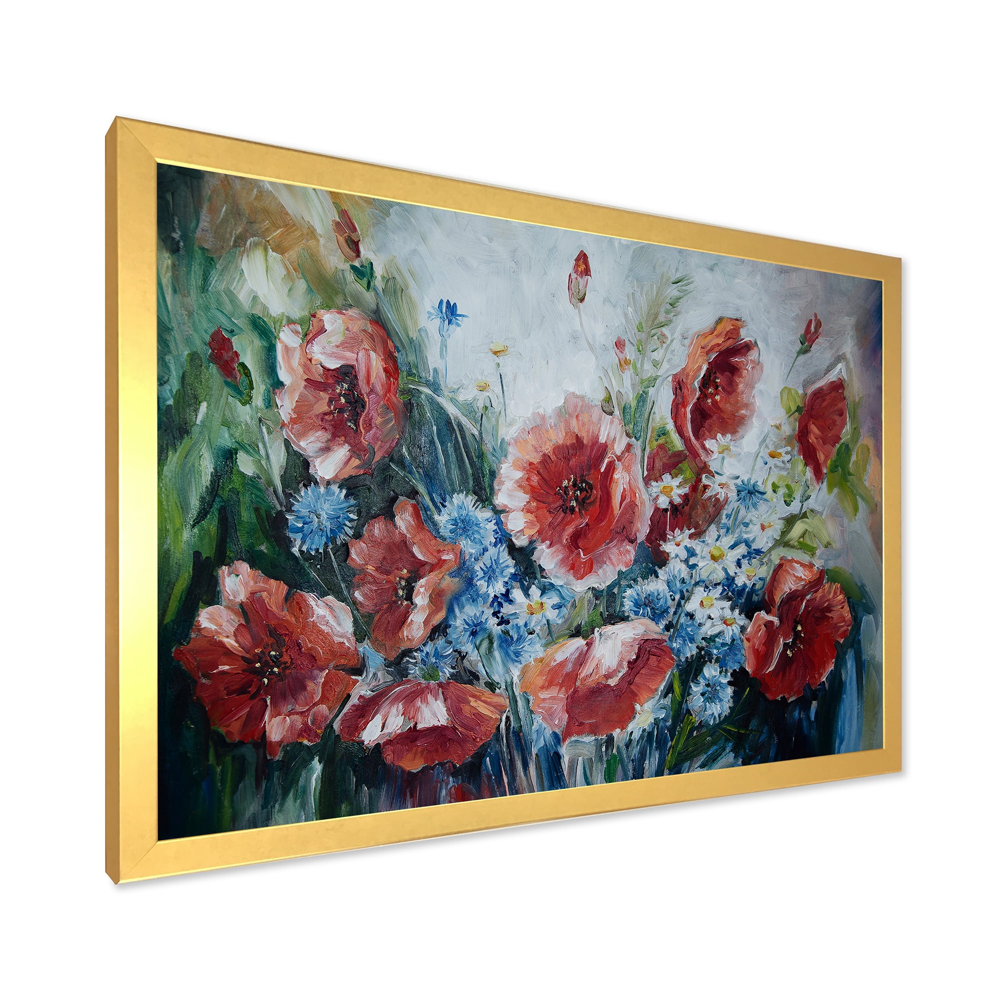 Designart 'Bouquet of Poppies Retro Style' Traditional Framed Art Print