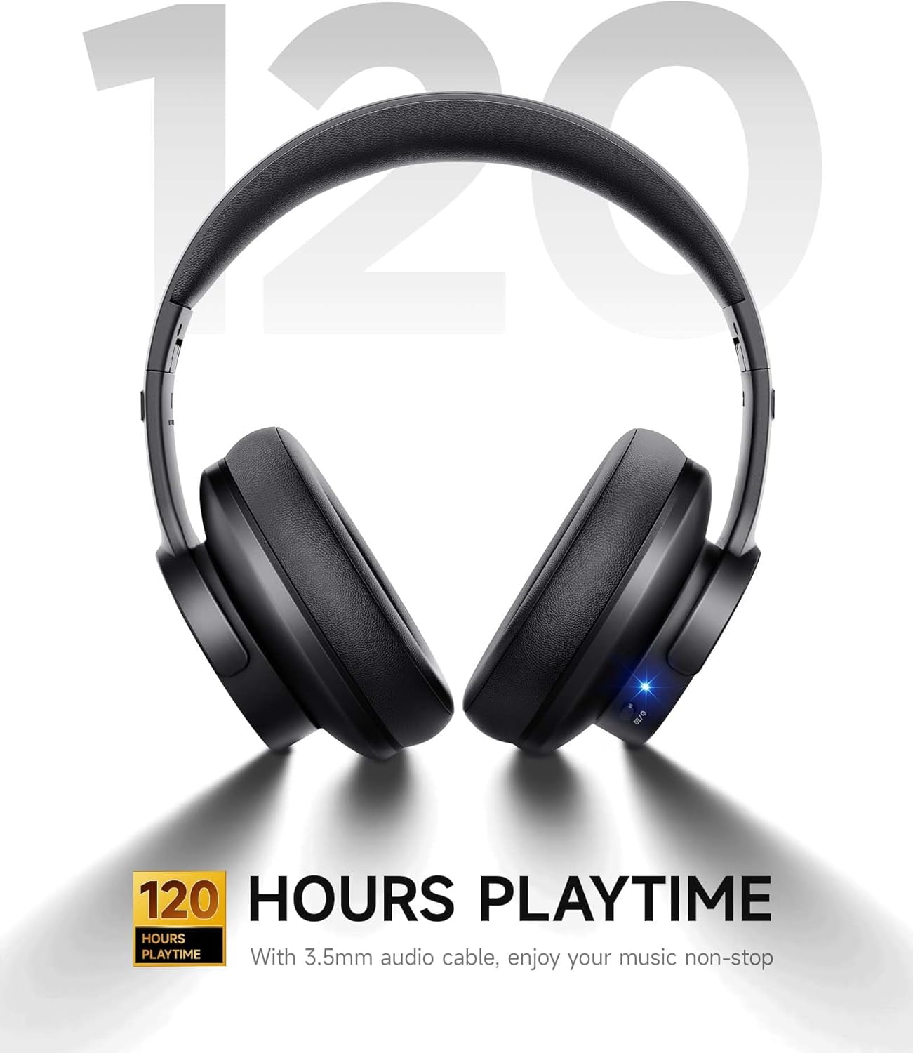 Picun B8 Bluetooth Headphones, 120 Hours Headphone Wireless Bluetooth, Hands-Free Calls, 3EQ & Game Mode, Foldable Headphones Over Ear for Travel Home Office Cellphone PC Black