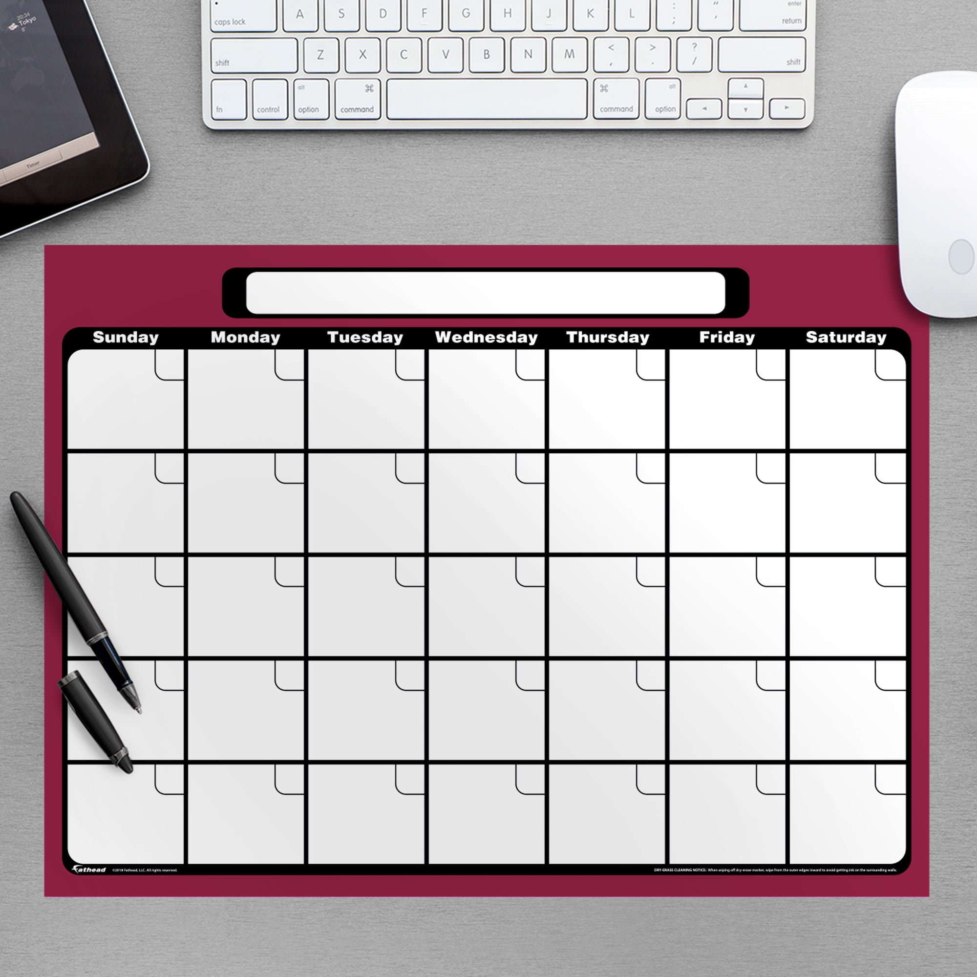Fathead Dry Erase One Month Calendar (Burgundy / Black) Large