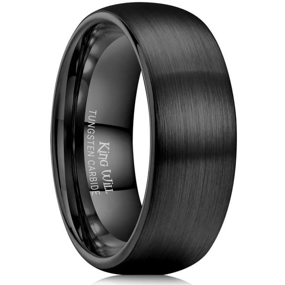 King Will 8mm Black Tungsten Carbide Ring for Men Women Engagement Wedding Band Domed Matte Brushed Finish Comfort Fit, Size 9