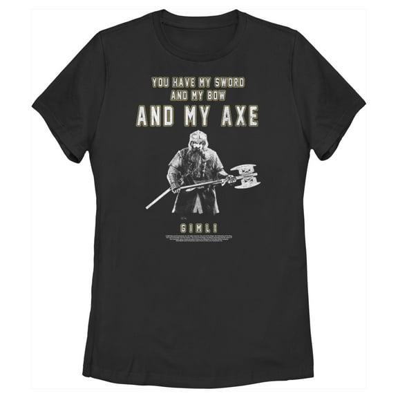Women's The Lord of the Rings Fellowship of the Ring Gimli You Have My Sword and My Bow and My Axe Graphic Tee Black Large
