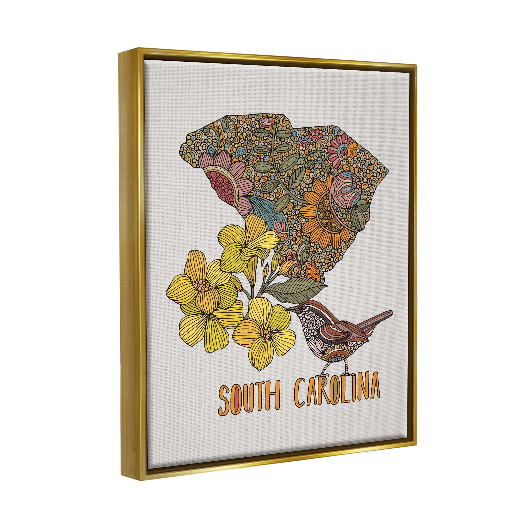 Stupell Industries Detailed South Carolina State Flower Blossoms Pattern Graphic Art Metallic Gold Floating Framed Canvas Print Wall Art, Design by Valentina Harper