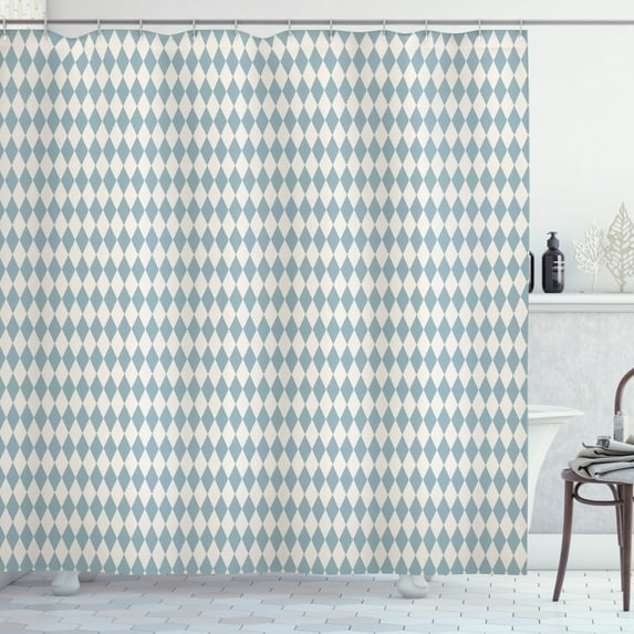Ambesonne Muted Colors Shower Curtain, Diamond Check Rhombus, 69"Wx70"L, Pale Slate Blue Eggshell