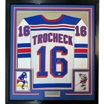 Framed Autographed/Signed Vincent Trocheck 35x39 New York White Hockey Jersey JSA COA