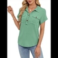 thumbnail image 2 of Camisas Casuales de Mujer con Botones, Corta, Solapa, Cuello en V, de Punto, Ropa de Playa con Bolsillos para Vacaciones. Verde M, 2 of 10