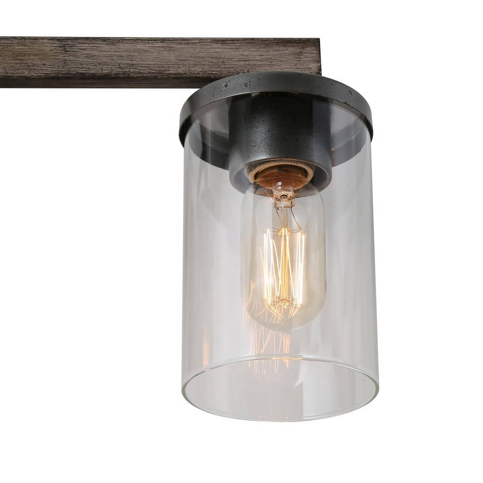 LNC 4-Light Black Cylinder Clear Glass Modern Farmhouse Wood Tone Bathroom Vanity Light